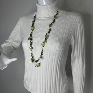 necklace costume jewelry Long multi strand beaded green mother pearl dyed shell